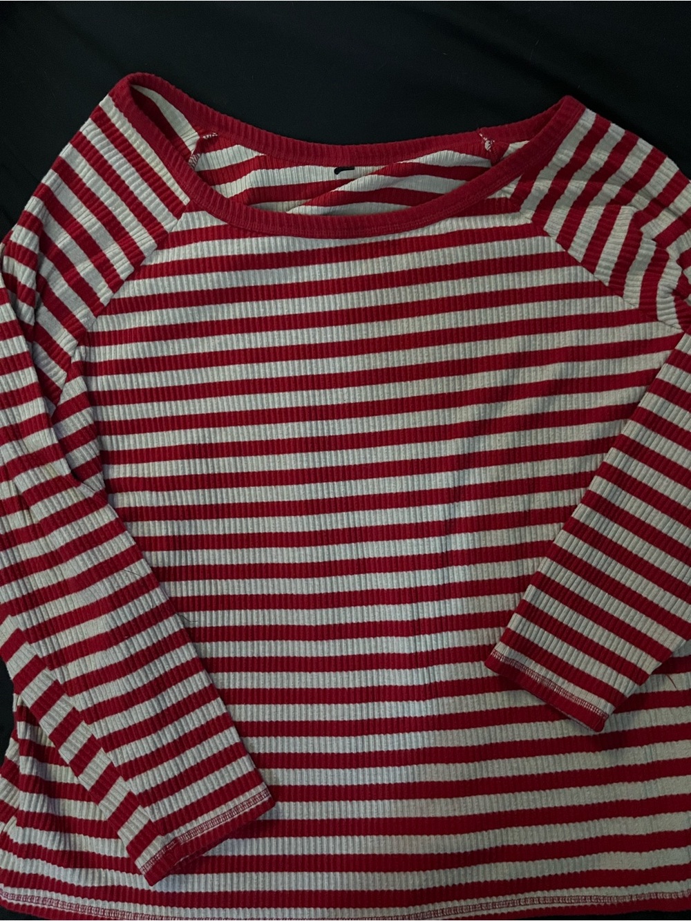 Red and White Striped Ribbed Top